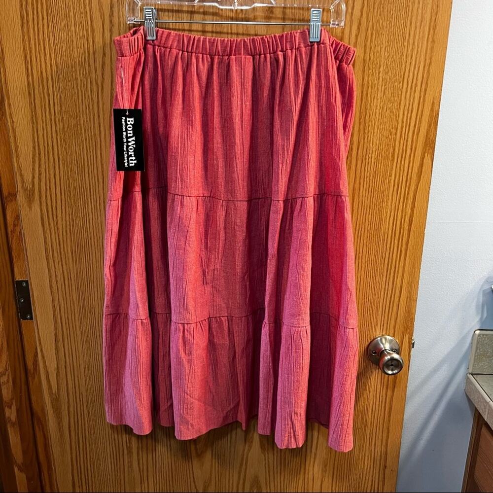 NWT Bon Worth Heather Red 3 Tier Boho Skirt Size Large Pull On Elastic Waist